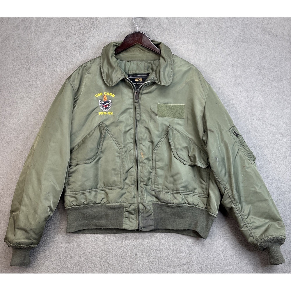 VTG Alpha Industries CWU-45P USS Carr Embroidered Flyer's Jacket Men's XL